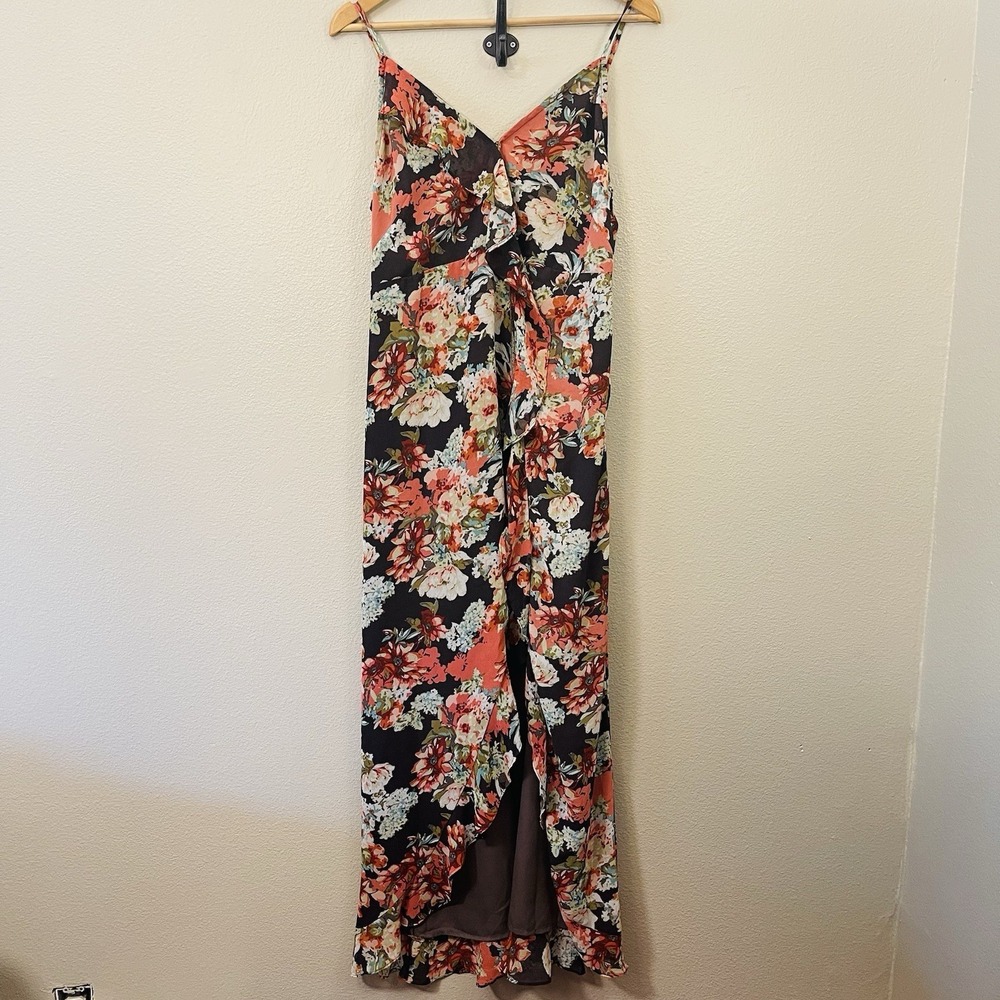 Vici Ruffle Floral Maxi Dress High Low High Slit Flowy Feminine Romantic Size XL